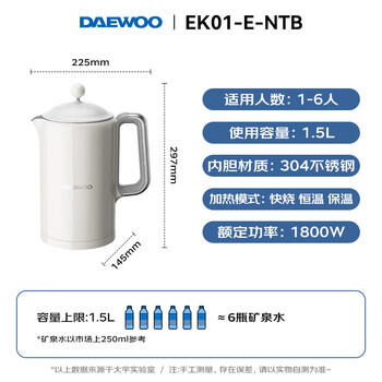 大宇（DAEWOO）复古电热水壶 恒温水壶家用电烧水壶热水壶 保温调温泡奶不锈钢1.5L大容量送礼EK01白色电子款 商品图4