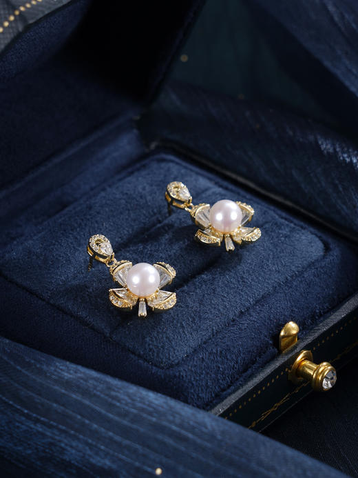 子佩集【四叶芳踪】银S925珍珠惜王妃耳钉【XXED008】6mm珠镀金四叶草风车2601 商品图5