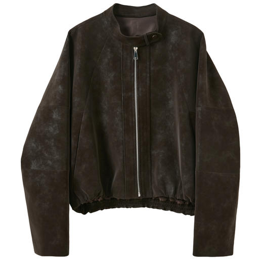 三彩2026春季新款绒感仿麂皮PU长袖外套夹克开衫短款宽松休闲M 商品图4