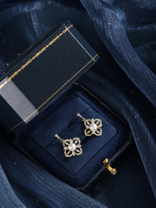 子佩集【四叶芳菲】银S925珍珠惜王妃耳钉【XXED009】6mm珠镀金四叶草2601 商品图2