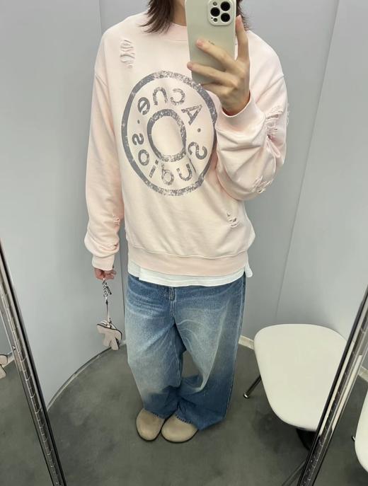 F010721破坏水洗做旧复古休闲宽松中性版圆领卫衣 商品图6