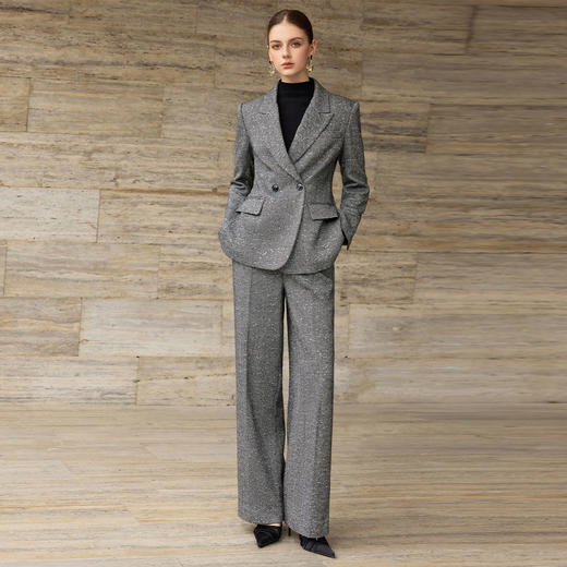 IWY/高级感灰色人字纹西装套装女秋冬羊毛职业装商务通勤两件套WCP369 商品图0