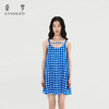 复古质感』桑罗蓝白格纹睡裙桑蚕丝海岛度假双面可穿短裙 商品缩略图3