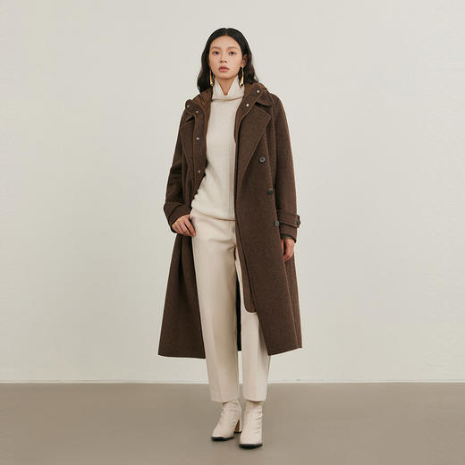 NEELLY纳俪商场同款冬季新款可拆卸羽绒马甲款毛呢大衣女通勤外套N25114N04611 商品图1