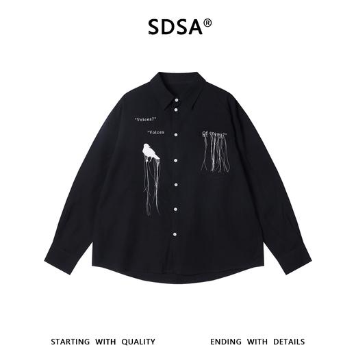 SS31225SDSA男士秋冬新款痞帅男装美式撞色刺绣字母流苏长袖衬衫百搭宽松 商品图1