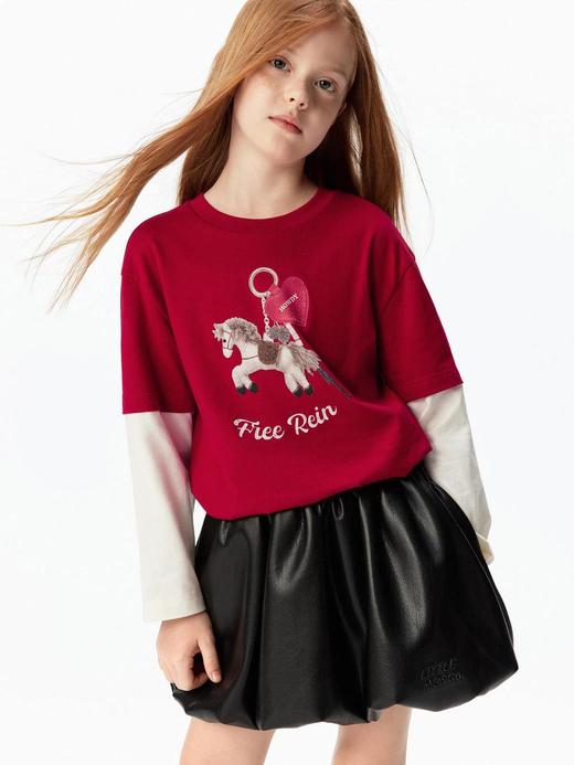 【春上新】8楼摩安珂儿童little MO&Co.26年春季新款100%棉男女同款5A针织抗菌拼接长袖T恤KBF1TEE20【吊牌价： 329元 ，活动价：296元】 商品图0