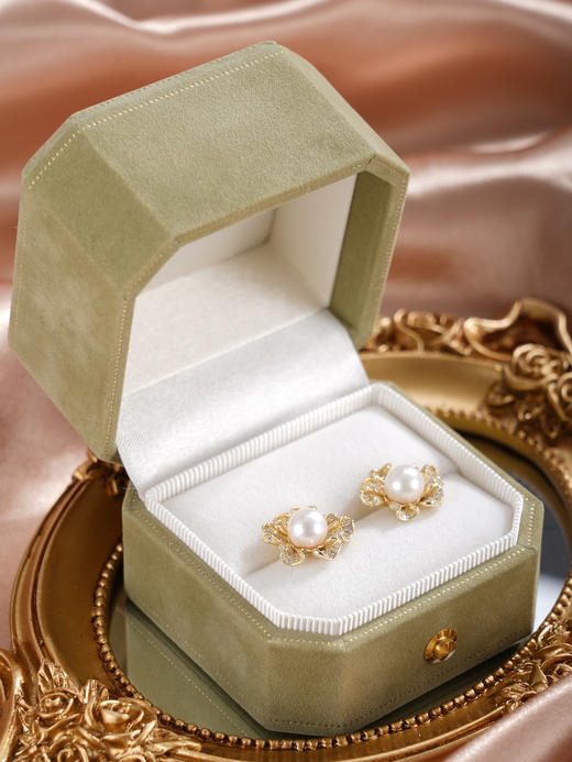 子佩集【曙色花香】银S925珍珠惜王妃耳钉【XXED004】6.5mm珠镀金花朵向日葵2601 商品图6