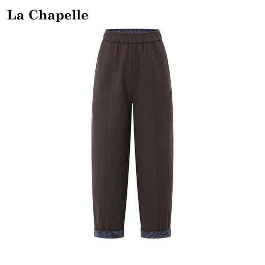 天猫同步【日系休闲风】拉夏贝尔/La Chapelle设计感松紧高腰时髦撞色卷边小个子显瘦裤子 商品图4