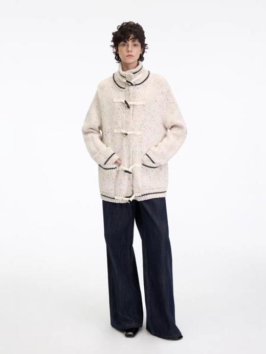 出逃赤岗西/25AWE013/慵懒羊毛立领牛角扣彩点宽松针织毛衣外套 商品图1