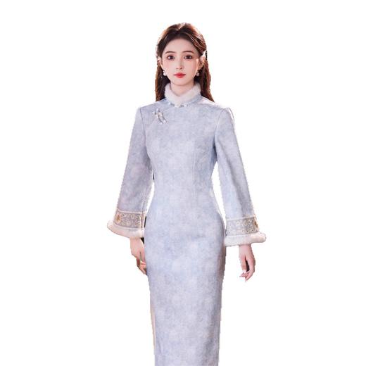 新款加绒加厚加毛倒大袖旗袍刺绣复合提花改良旗袍JL879 商品图3