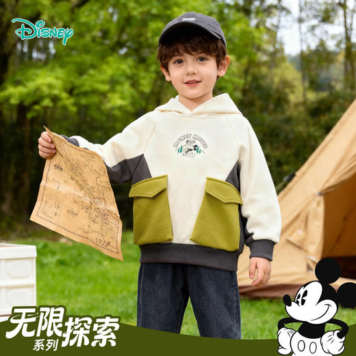 迪士尼（Disney）童装男童连帽套头卫衣休闲运动拼色立体口袋童趣2026春季新款上衣ZD1FS041 商品图6
