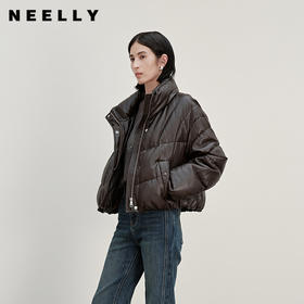 NEELLY纳俪商场同款冬季新款休闲廓形皮质羽绒服女时尚保暖外套N25111L01113