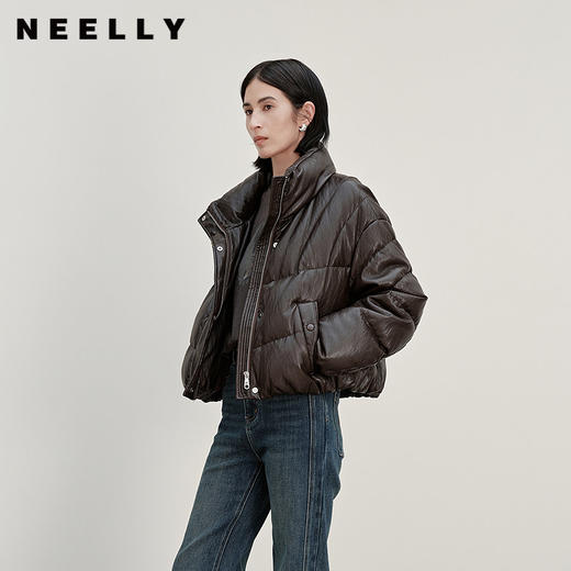 NEELLY纳俪商场同款冬季新款休闲廓形皮质羽绒服女时尚保暖外套N25111L01113 商品图0