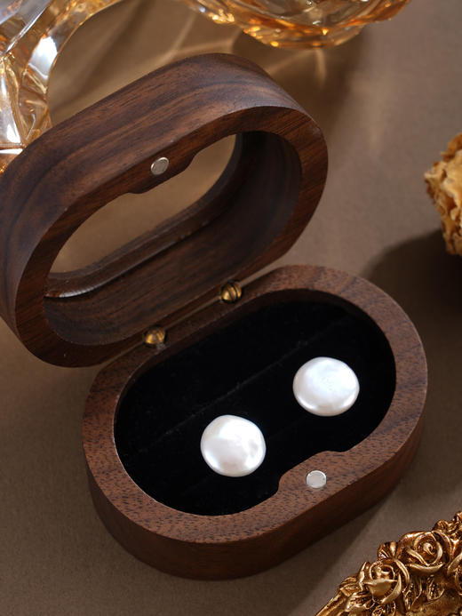 子佩集【圆月清歌】银S925珍珠惜王妃耳钉【SGE0260001】12mm珠镀金巴洛克扁珠2601 商品图4