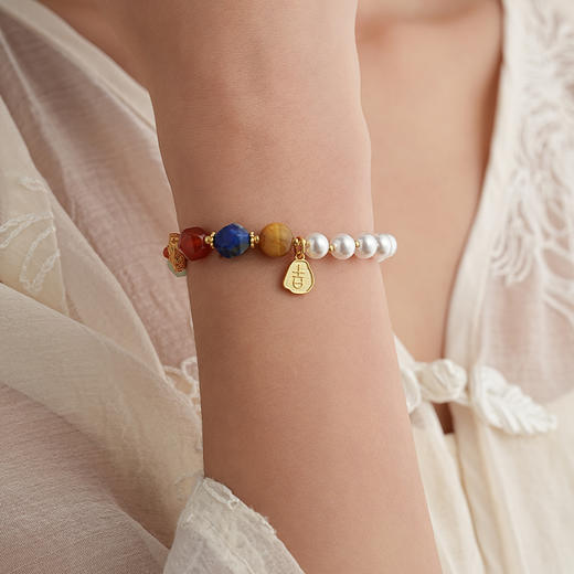 【锦愿·敦煌贝珠手串】敦煌福泽小众设计款青金石贝珠手串 敦煌风虎眼石手饰 商品图4