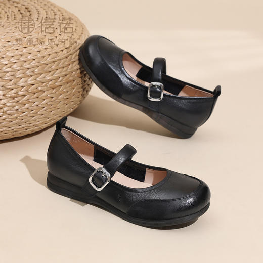 真皮玛丽珍鞋女平底一字扣带软底舒适百搭单鞋6C1527-3 商品图2