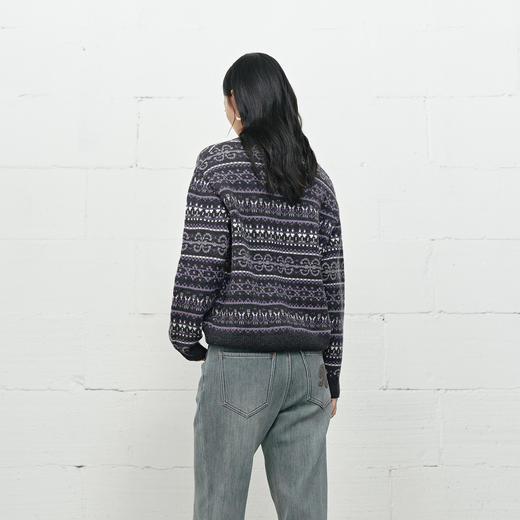 NEELLY纳俪商场同款冬季新款费尔岛提花毛衣女撞色宽松羊毛针织衫N25113A01144 商品图1