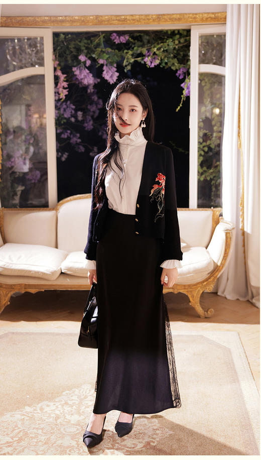 逸红颜 慕然 2026迎春新品优雅都市缎面蕾丝拼接小鱼尾半身裙女 商品图7