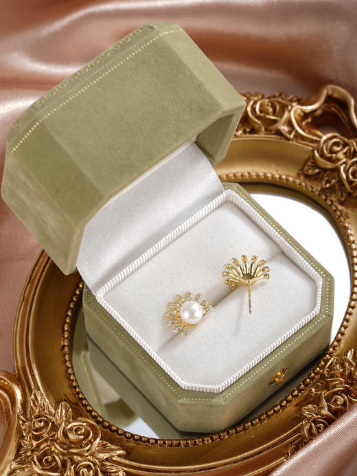 子佩集【海妖之眸】银S925珍珠惜王妃耳钉【XXED015】6.2mm珠镀金半太阳花眼睫毛2601 商品图6