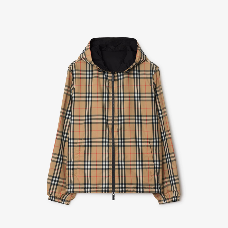 BURBERRY 巴宝莉 男士硅胶贴片双面格纹连帽夹克外套 格子 8110371 B9368