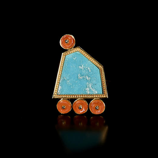 夏商绿松石嵌片+西亚高古红玛瑙“花枝俏”戒指 商品图0