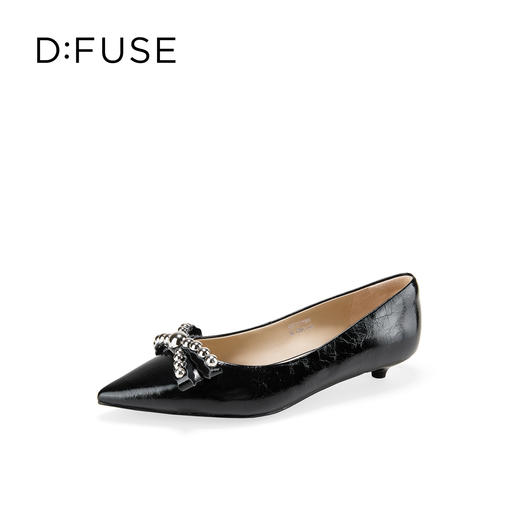 Dfuse迪芙斯2026春季新款尖头双条钉珠蝴蝶结皱纹羊皮小猫跟单鞋女鞋DFE1111050 商品图10
