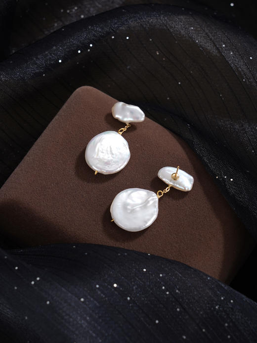 子佩集【浮云入梦】银S925珍珠惜王妃耳钉【SGE0360002】17mm大珠巴洛克扁珠2601 商品图5