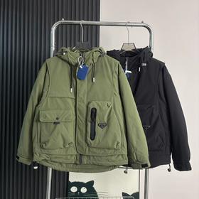 F010759防水防风假两件连帽休闲羽绒服外套