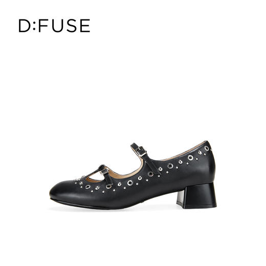 Dfuse迪芙斯2026春季新款圆头双条带铆钉甜酷朋克玛丽珍粗跟单鞋DFE1111046 商品图11