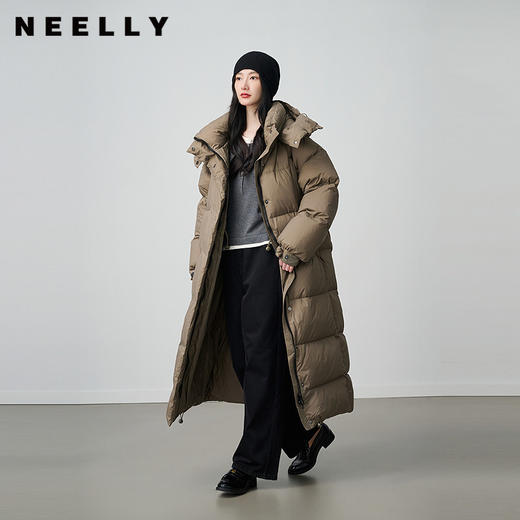 NEELLY纳俪商场同款冬新款时尚连帽长款羽绒服女百搭通勤廓形外套N25114L06604 商品图0
