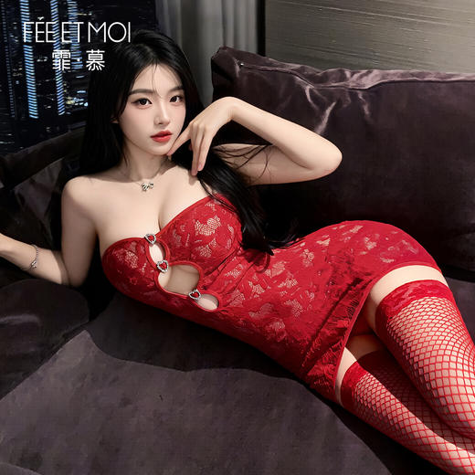 【情趣内衣】谜姬×霏慕 辣妹抹胸镂空蕾丝包臀裙6542 商品图7
