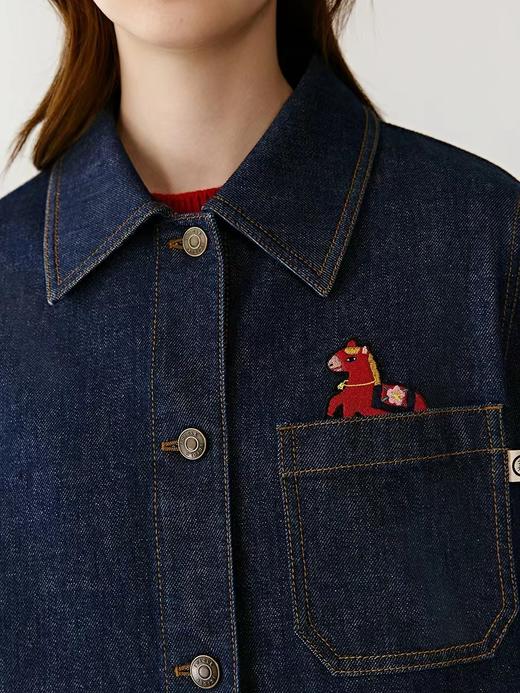 F010741春季新款刺秀马到成功棉弹牛仔夹克外套女款 商品图11