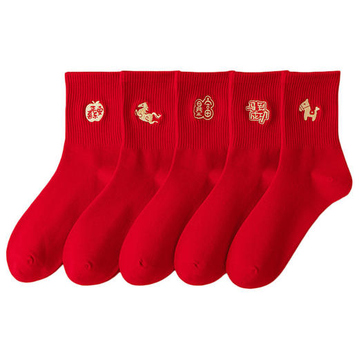 马到成功本命年大红新年袜子女飞马平安喜乐金丝刺绣高橡筋鸿运袜 商品图4