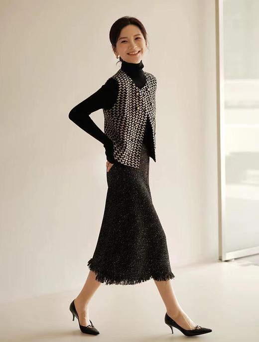 F010701小香风肌理金葱暗闪斜裁显瘦小鱼尾流苏半身裙 商品图4