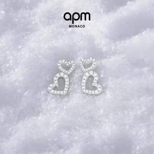 Apm镶钻双爱心耳钉太绝了，小巧灵动甜到心坎！ 商品图0