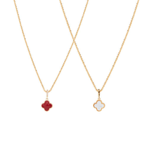 【双面可戴】三彩2026新款酒红四叶窗花吊坠镀金项链幸运氛围通勤 商品图3