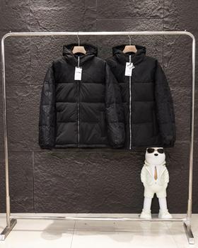 F010763老花满印拼接男女同款蓬松连帽羽绒服