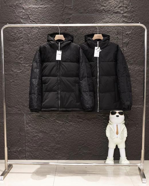 F010763老花满印拼接男女同款蓬松连帽羽绒服 商品图0