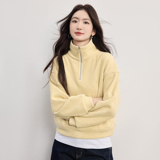 【1/21新品】熙世界盐系蓝色半拉链立领卫衣女加绒加厚秋冬运动风宽松休闲上衣 商品图3
