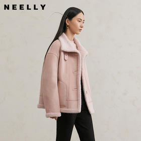 NEELLY纳俪商场同款冬季新款羊毛翻领外套女百搭直筒时尚保暖上衣N25114C04560
