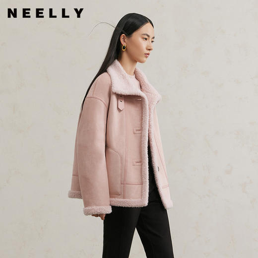 NEELLY纳俪商场同款冬季新款羊毛翻领外套女百搭直筒时尚保暖上衣N25114C04560 商品图0