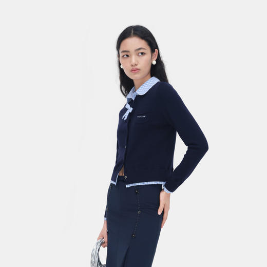 HERLIAN 2026年春季新品娃娃领撞色拼接女士长袖短款针织开衫上衣 商品图2