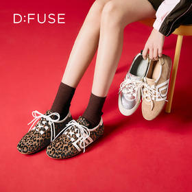 Dfuse迪芙斯2026春季新款豹纹马毛真皮薄底轻便德训鞋豆豆鞋DFE1112086