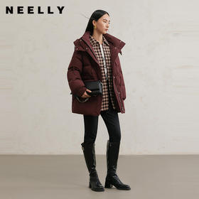 NEELLY纳俪商场同款冬新款连帽中长款休闲通勤羽绒服女90%白鸭绒N25114L04600