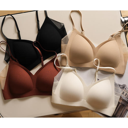 官网499！伊家一体网纱拼接三角杯本命年红款内衣红色薄款聚拢透气美背女士文胸 商品图7