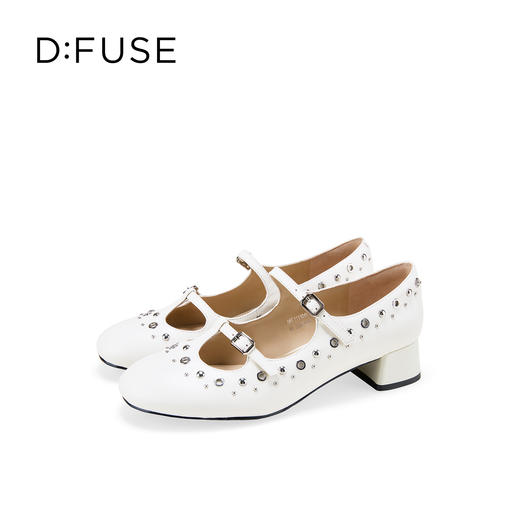 Dfuse迪芙斯2026春季新款圆头双条带铆钉甜酷朋克玛丽珍粗跟单鞋DFE1111046 商品图7