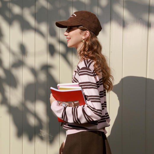 三彩2026春季新款撞色条纹毛衣Polo领毛衫宽松简约长袖套头M 商品图1