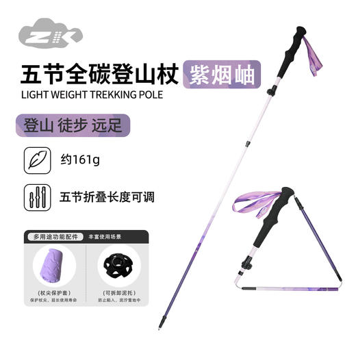 ZK青禾杖客五节全碳折叠登山杖161g 紫烟岫色 商品图0