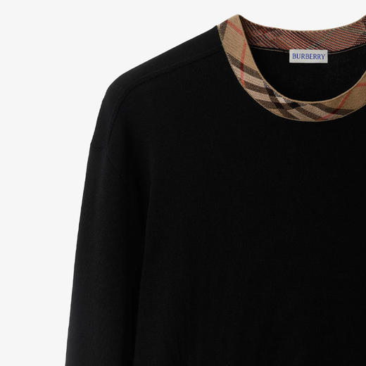BURBERRY 巴宝莉 男士格纹饰边针织羊毛衫 黑色 8112148 A1189 商品图1