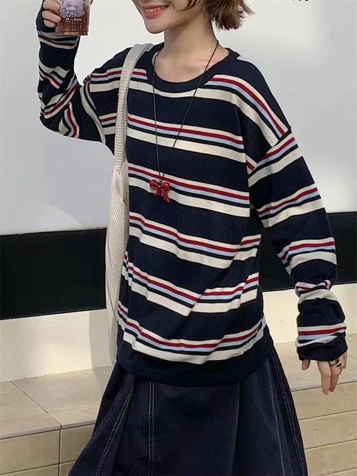 F010749韩系减龄羊毛柔软慵懒条纹针织衫女毛衣秋冬款 商品图8